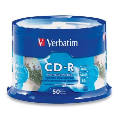Verbatim CD-R 700MB 50Pk White InkJet 52x Superior ink absorption on high-resolution 5,760 DPI printers