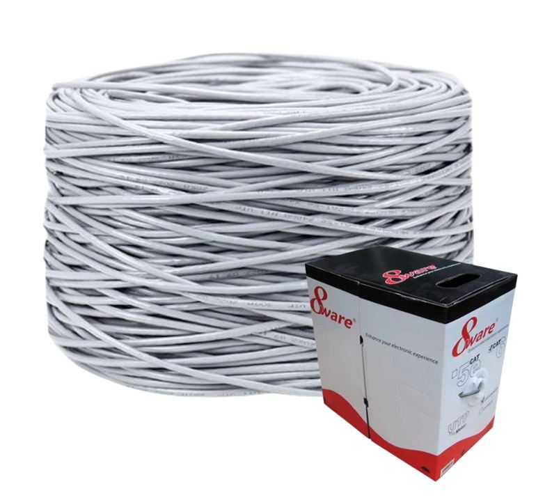 8ware CAT6 UTP Cable 305m Roll Grey Full Copper UTP stranded Wire Ethernet LAN RJ45 Network 24AWG 2x4 Pair PVC Jacket Indoor 1YR WTY