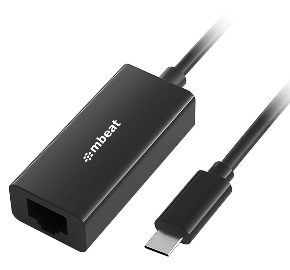 (LS) mbeat®  USB-C Gigabit Ethernet Adapter - Black Fast and secure RJ45, up to 1000Mbps speed. Plug-and-play Compact and lightweigh