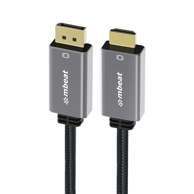 mbeat® Tough Link 1.8m 4K/60Hz Display Port to HDMI Cable -  Connects DisplayPort to HDMI 4K@60Hz (3840×2160), Gold Plated, Aluminium,  Nylon Braided