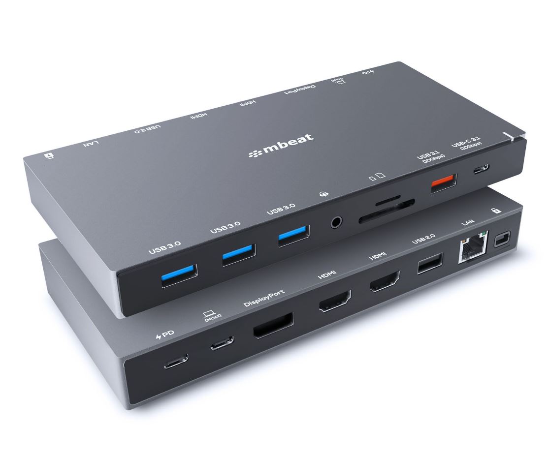 (LS) mbeat 15-in-1 Triple Display USB-C Docking Station 2x HDMI 1x DP 1x 100W PD 3.0 1x USB-C 3.1 Gen2 3x USB 3.0 1xUSB 3.1 Gen2 MicroSD/SD Card (EOL)