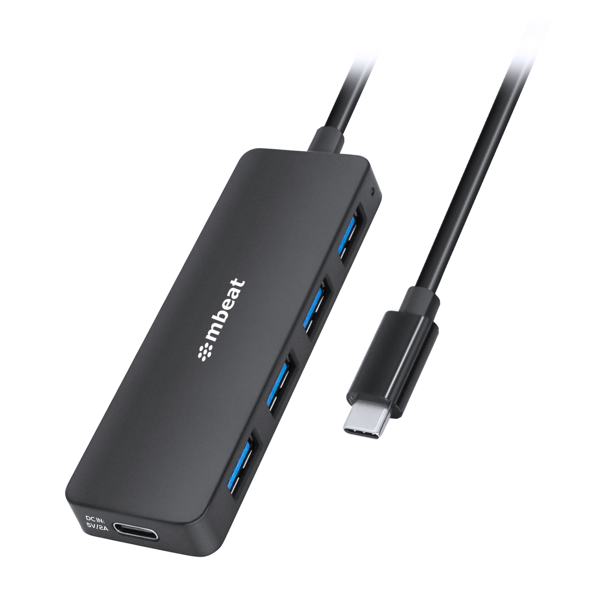 mbeat® 4-Port USB-C Hub with USB-C DC Port  Compact and Portable Design  Flexible Device Connectivity Data Transfer Speed: 5Gbps Weight: 30g