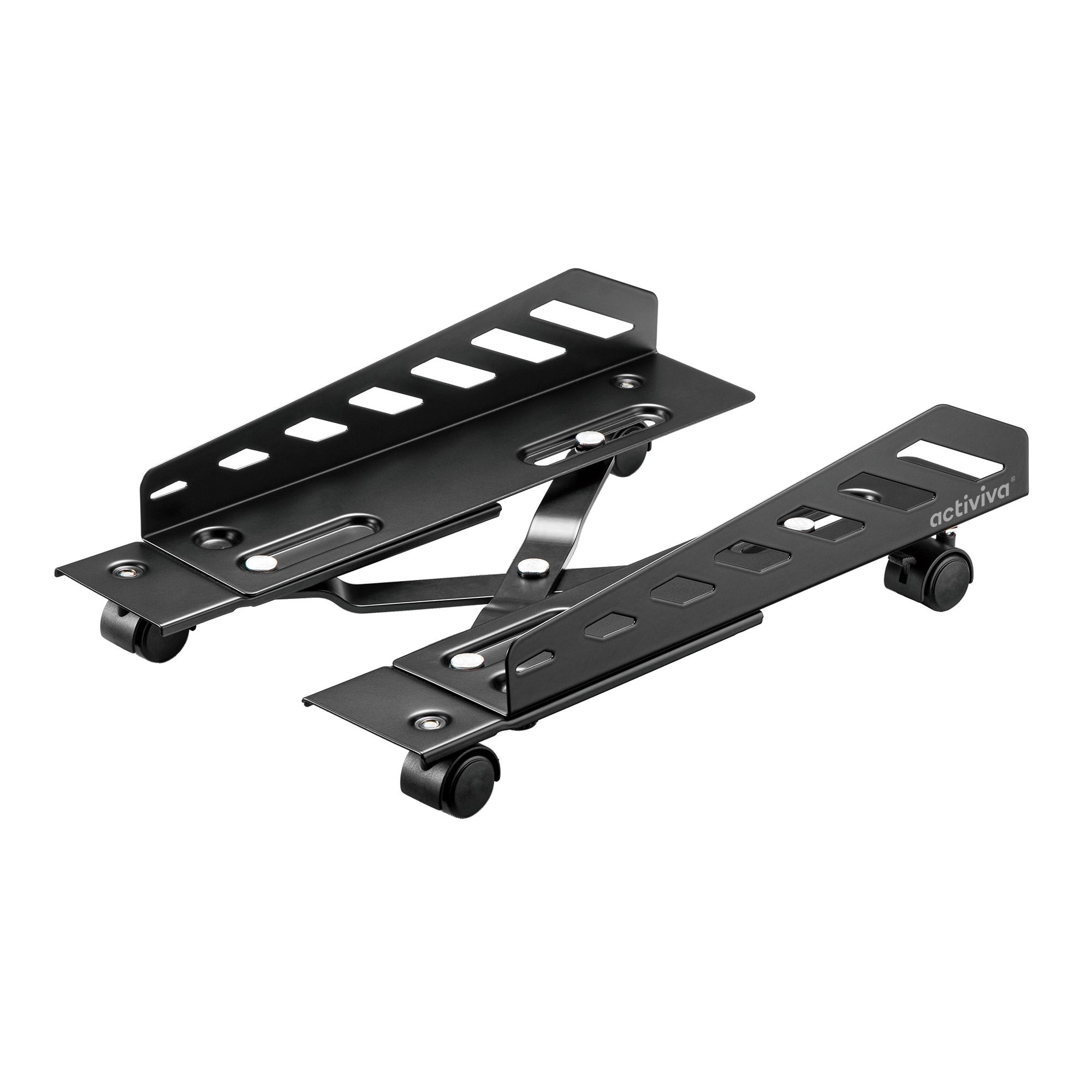 mbeat® activiva Heavy-Duty PC Mobile Floor Stand with Casters Black Adjustable Width and Length 16cm to 30cm  Support Device Weight 25kg (LS)