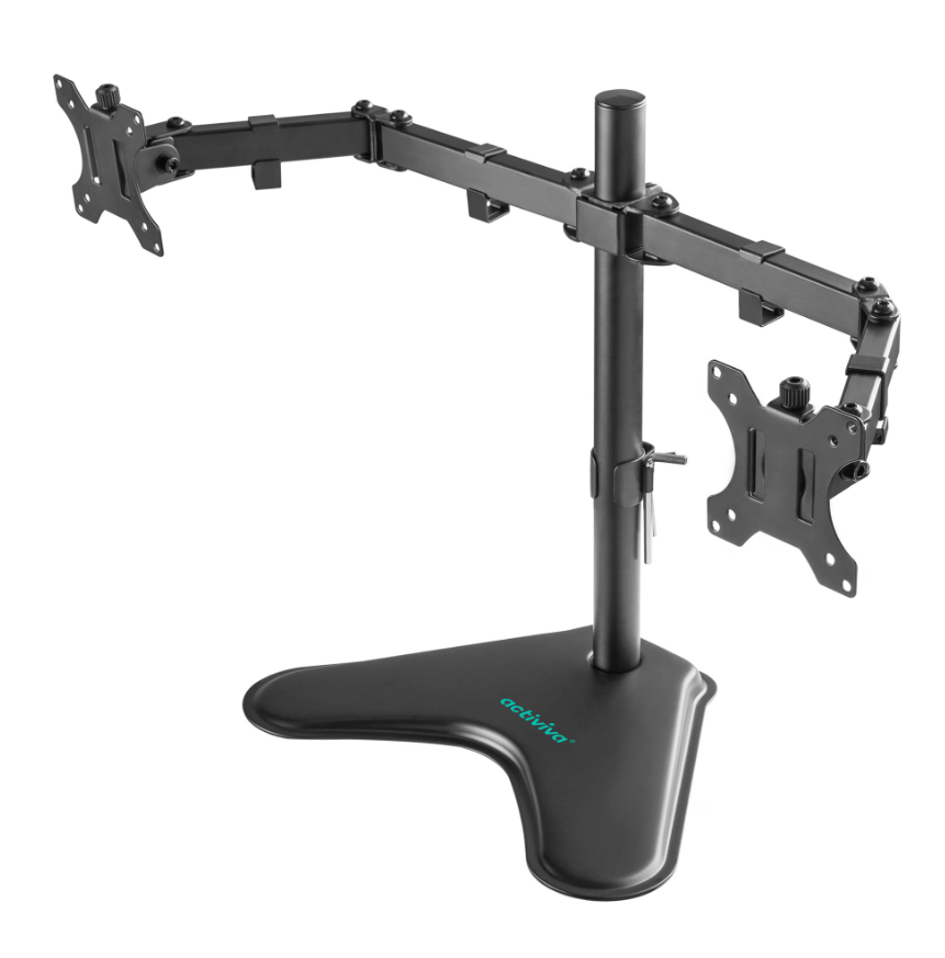 mbeat® activiva Dual-Screen Articulating Monitor Arm with Free-Standing Desktop Base provides perfect solution for ergonomic comfort and workspace(LS)