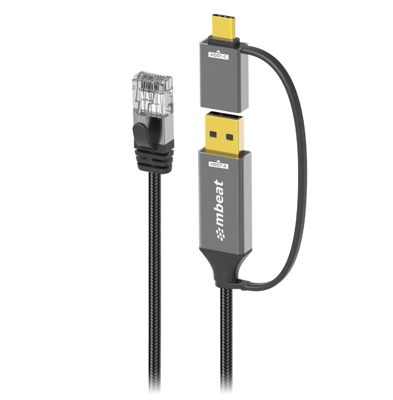 (LS) mbeat® Tough Link 3m USB & USB-C to RJ45 Ethernet Cable - Space Grey