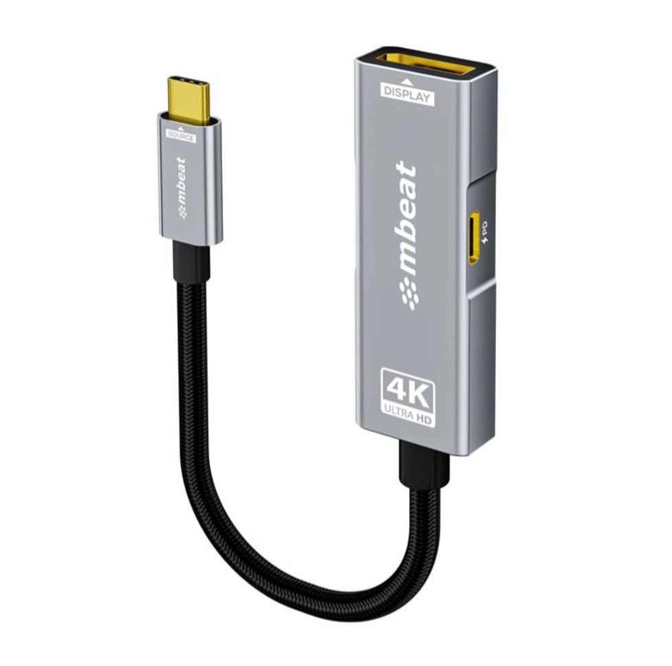 (LS) mbeat® Tough Link USB-C to DP Adapter with 100W PD - Space Grey 4K (3840 x 2160) @60Hz, 2K (2560 x 1440) @144Hz, 1080p (1920 x 1080) @240Hz