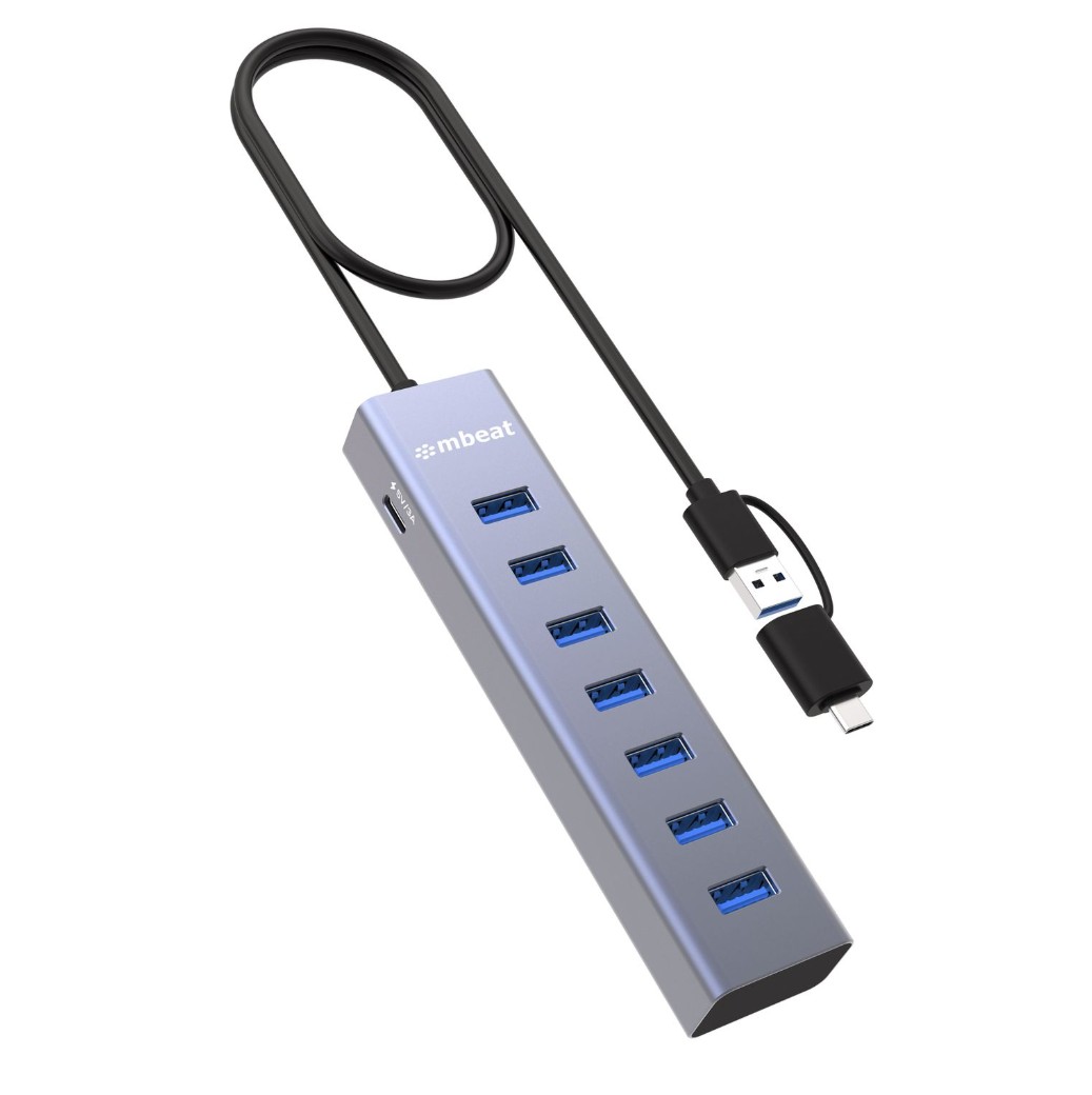 mbeat® 7-Port USB Hub with Dual USB-A & USB-C Connector 7 High-Speed USB 3.2 Gen 1 Ports