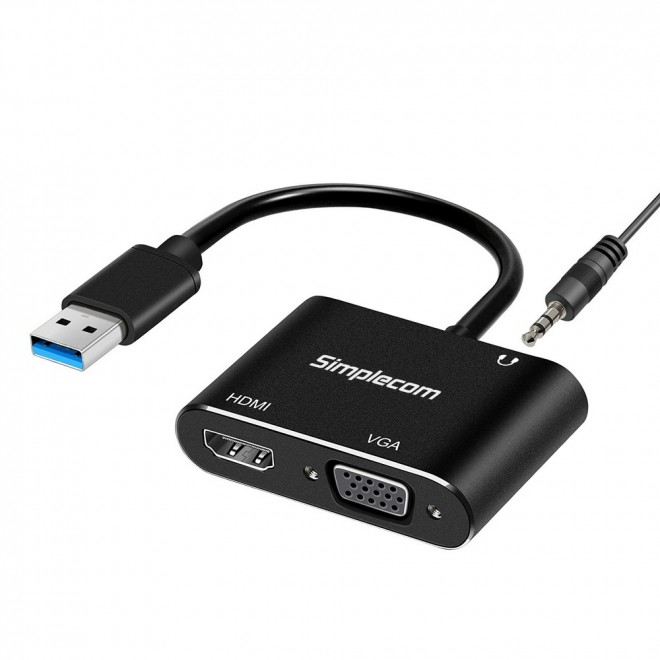 (LS)Simplecom DA316A USB to HDMI + VGA Video Card Adapter with 3.5mm Audio