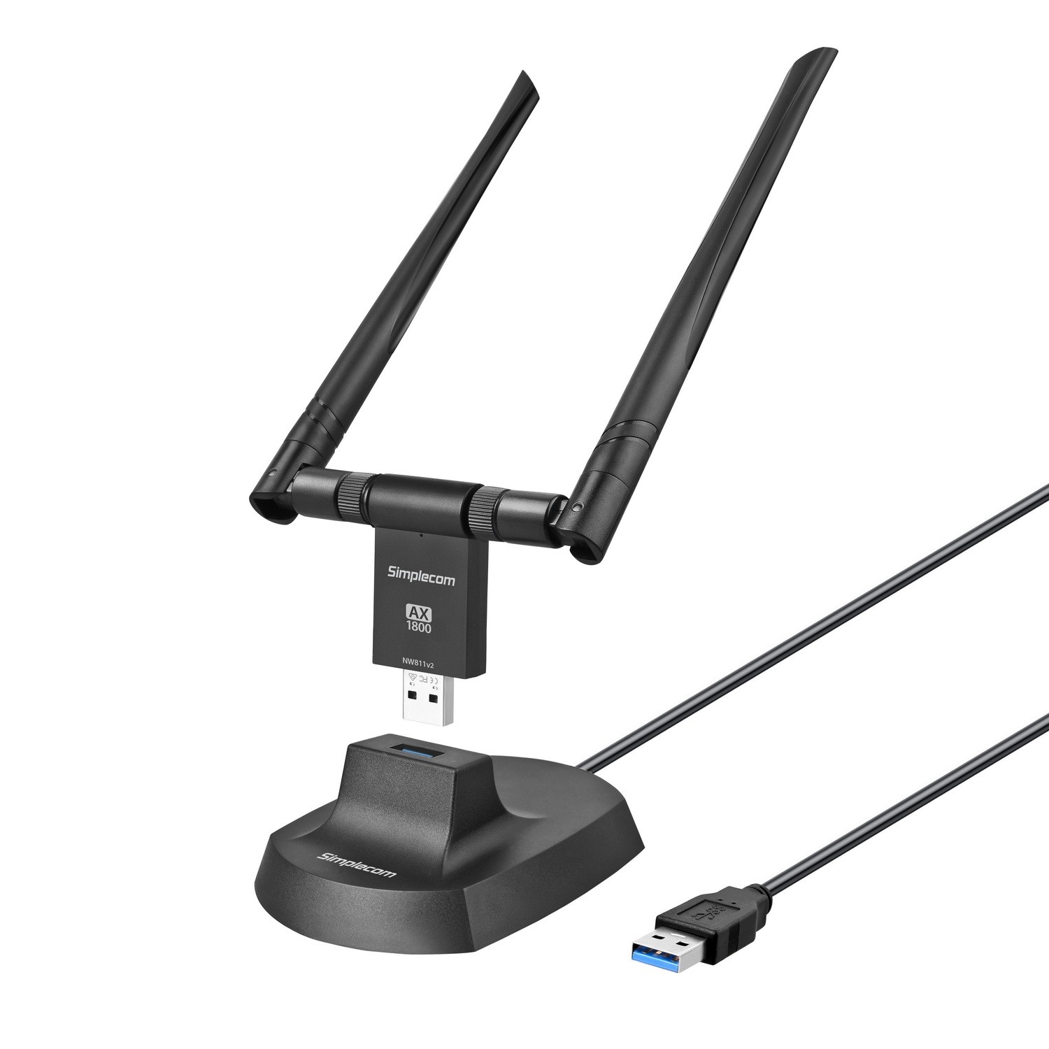 (LS)Simplecom NW811v2 AX1800 Dual Band WiFi 6 USB Adapter 802.11ax with 2x 5dBi High Gain Antennas