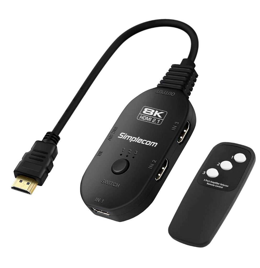 (LS)Simplecom CM353 3-Port HDMI 2.1 Switch 3 IN 1 OUT Splitter HDCP 2.3 8K@60Hz