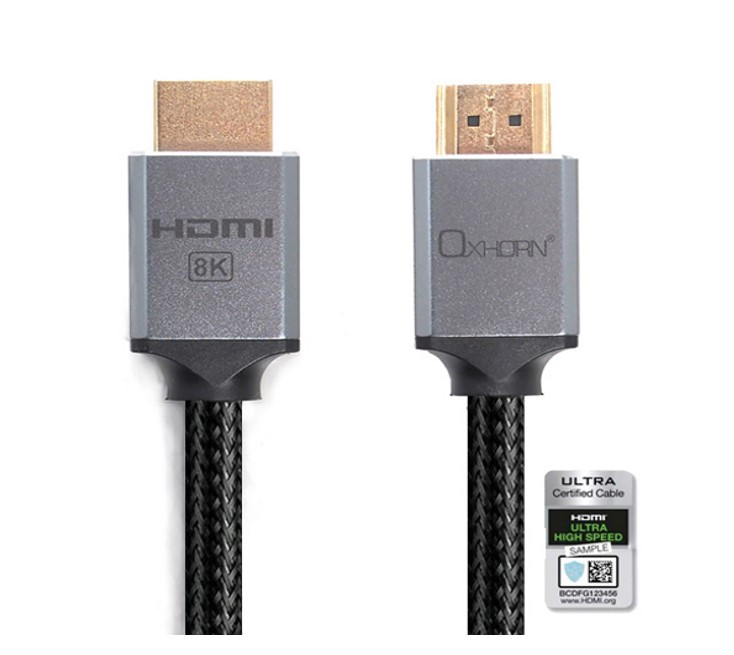 Oxhorn HDMI2.1 8K@60Hz 3D Ultra Certified Ethernet Aluminum Header Cable 1m Male to Male Retail Pack