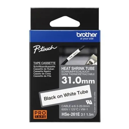 Brother HSE-261E - 31.0MM BLACK ON WHITE HEAT SHRINK TUBE CATRIDGE 3:1 (compatible with PT-E300VP/E550WVP/D800W/P750W/P900W/P950NW)