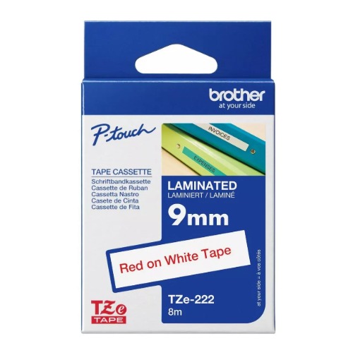 Brother TZE-222 - 9MM RED ON WHITE TZE TAPE