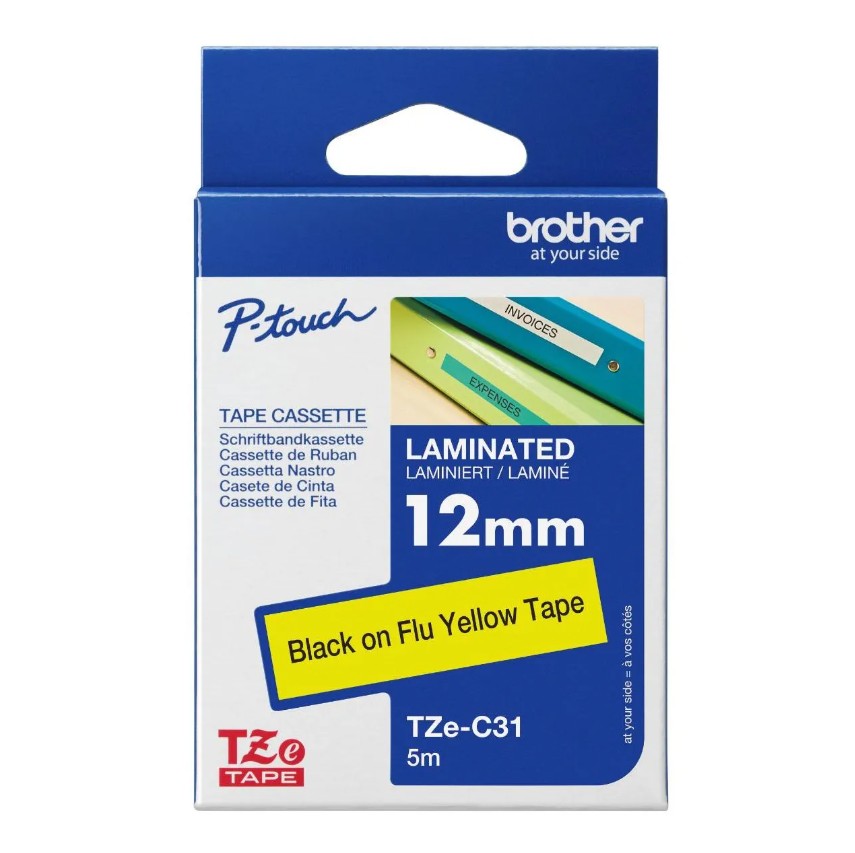 Brother TZE-C31 - 12MM Black On Fluoro Orange TZE Tape