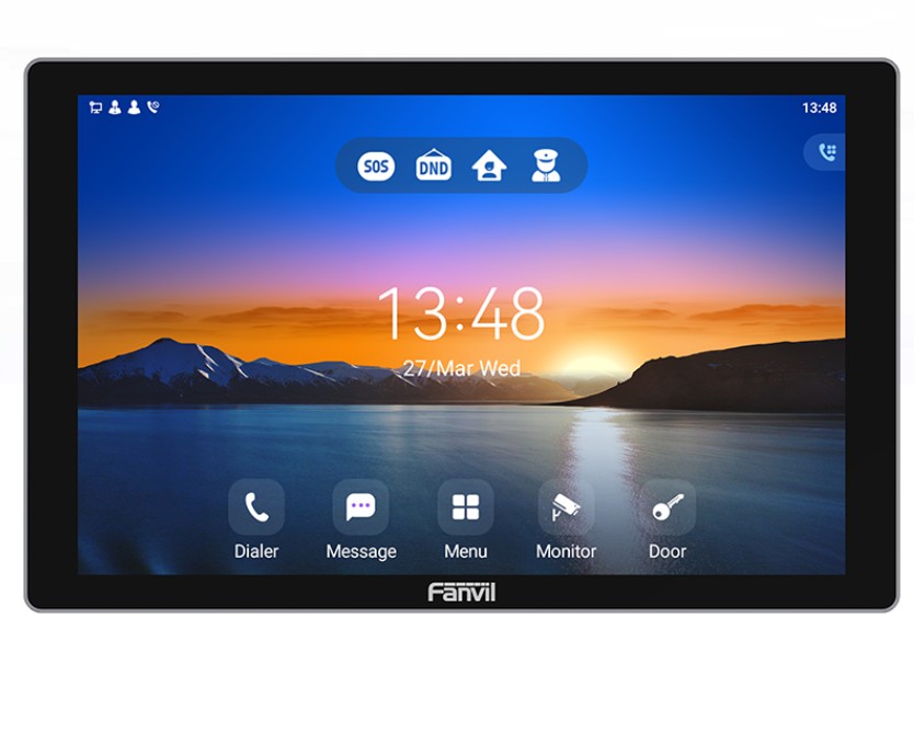 Fanvil i507W SIP indoor unit w/ a 10.1-inch touchscreen, Android 9.0 operating system, dual-band Wi‑Fi, 2W speaker, RS485, flexible installation