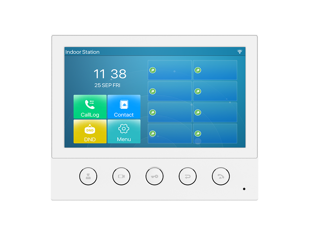 Fanvil i53W SIP indoor station, 7in touchscreen, 6 SIP lines, Wi‑Fi, PoE, video intercom, remote door unlock, RS485, 8 alarm inputs