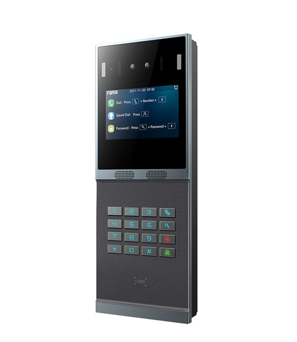 Fanvil i66 a face recognition SIP door phone featuring a 4-inch color touchscreen, dual cameras with night vision, IP66/IK07 protection, keypad access