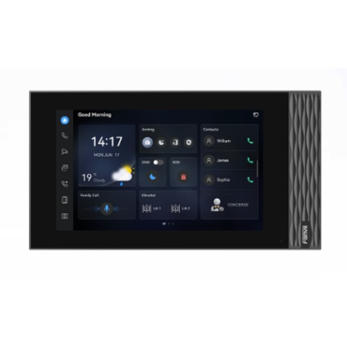 Fanvil i554 SIP indoor unit featuring a 7-inch 1024×600 touchscreen, 2W speaker, 8 alarm inputs, RS485 interface,wall or desktop mounting