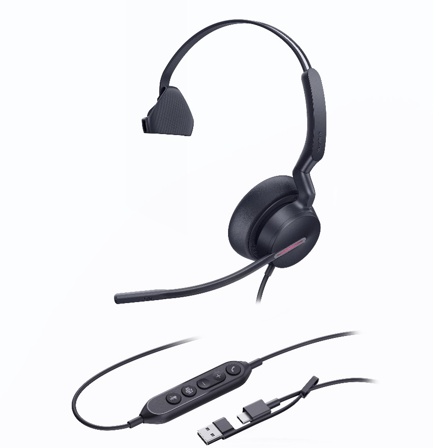 *Last Stock Yealink UH46 Mono Teams USB-C/A Microsoft Certified Teams USB Wired Headset 3-Noise-Canceling Microphones 35mm Speaker Busylight Leather C