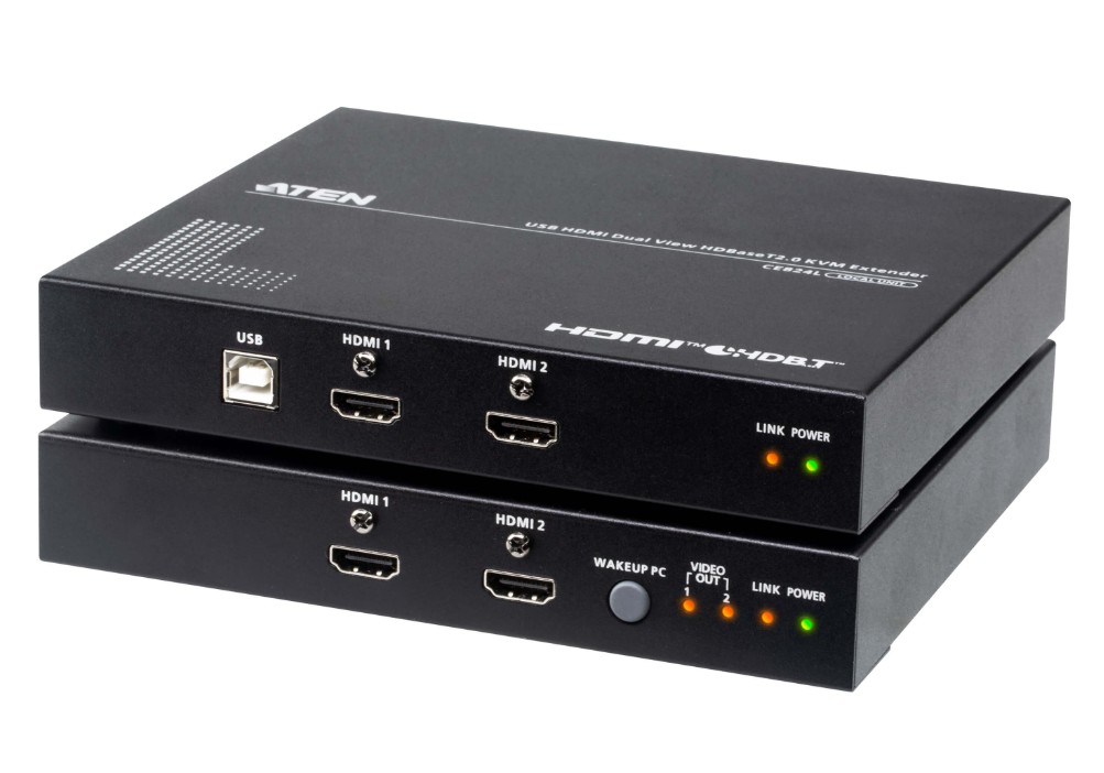 ATEN USB HDMI Dual View HDBaseT™ 2.0 KVM Extender (4K@100m for Single View), 1x CE824L and 1x CE824R