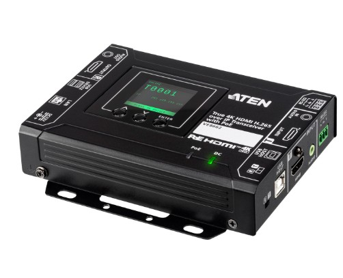 Aten True 4K HDMI H.265 over IP Transceiver with PoE, True 4K video, audio, USB, and RS-232 over Ethernet, Supports AV matrix switching and video wall