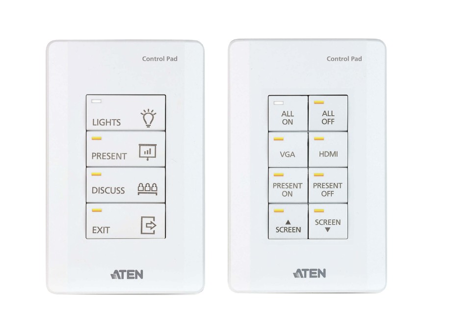 Aten 8 Button Control Pad with 1 Gang US wall plate, 2 RS232, 2 relay, 1 Digital I/O and Ethernet connection support, 14 button layouts available