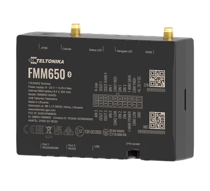 Teltonika FMM650 4G LTE Cat M1 tracker for advanced applications with high capacity backup battery and external antennas