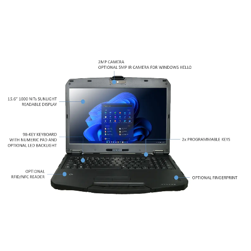 DURABOOK S15, 15' FHD, Intel® Core™ i5-1235U, Windows 11, 8GB RAM, 256GB PCIe SSD,Wi-Fi 6E, Bluetooth v5.3, 2MP Front Camera, 3 year Warranty