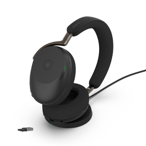 Jabra Evolve3 85, MS Stereo Black Bluetooth ANC Headset with Wireless Charging Pad, Link390A BT, USB-A