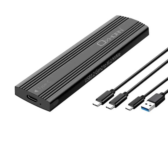 Oxhorn  USB C 3.2 Gen 2 M.2 NVMe NGFF Enclosure 10 Gbps B+M Key M.2 NVMe SSD up to 4TB 2280/2260/2242/2230 Aluminum Macs Windows USB-A Black 2 YR WTY