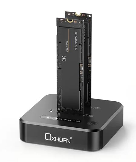 Oxhorn Dual Bay M.2 SSD Docking Station USB 3.2 Gen 2x2 M.2 NVMe SSD 16TB 10Gbp Supports Macs Windows Android Linux 2230/2242/2260/2280/22110