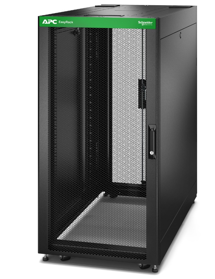 APC Easy Rack, 24U, Black, With Roof, Castors, Feet, 4 Brackets, and Side Panels, No Bottom, 1198H x 600W x 1000D mm