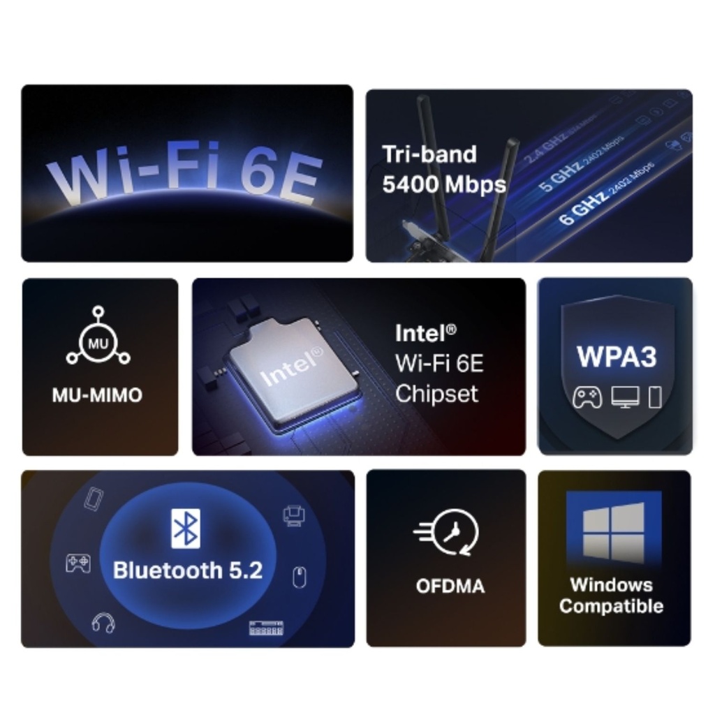 Mercusys MA86XE AXE5400 Wi-Fi 6E Bluetooth 5.2 PCIe Adapter