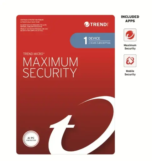 [STRENDMAXSECRET1-2Y] Trend Micro Maximum Security (1 Device) 2Yr Retail Mini Box Auto Renew