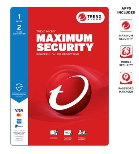 [STRENDMAXSECRET1-2Y] Trend Micro Maximum Security (1 Device) 2Yr Retail Mini Box Auto Renew